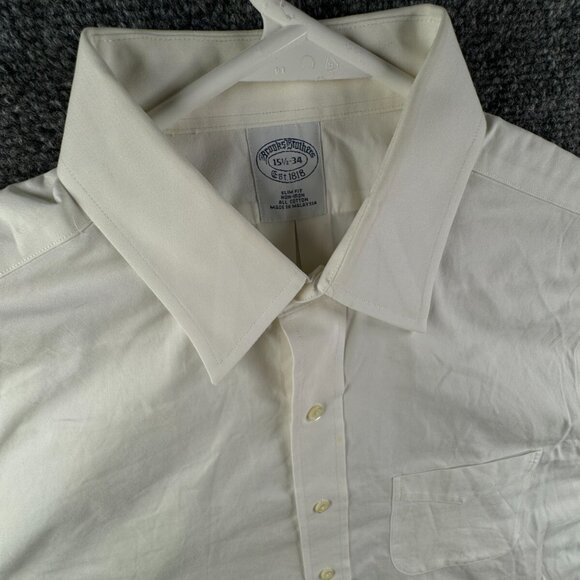 Brooks Brothers Men Non Iron Button Up Shirt Long Sleeve 15.5 34 Slim Fit White - Picture 7 of 16